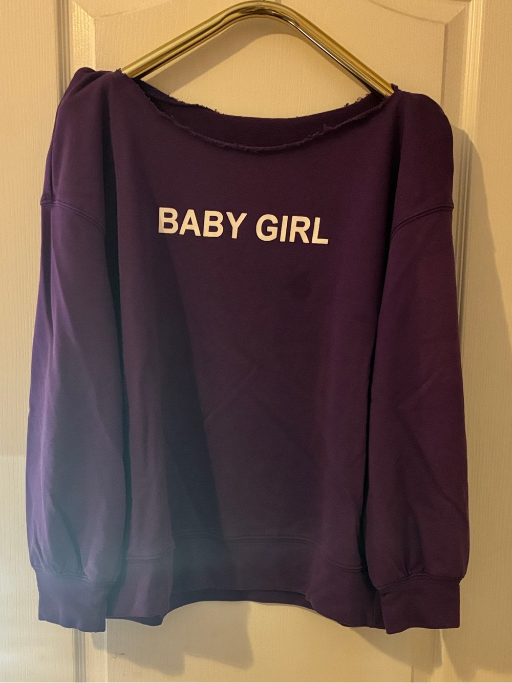 Off-the-Shoulder Purple "BABY GIRL" Sweater